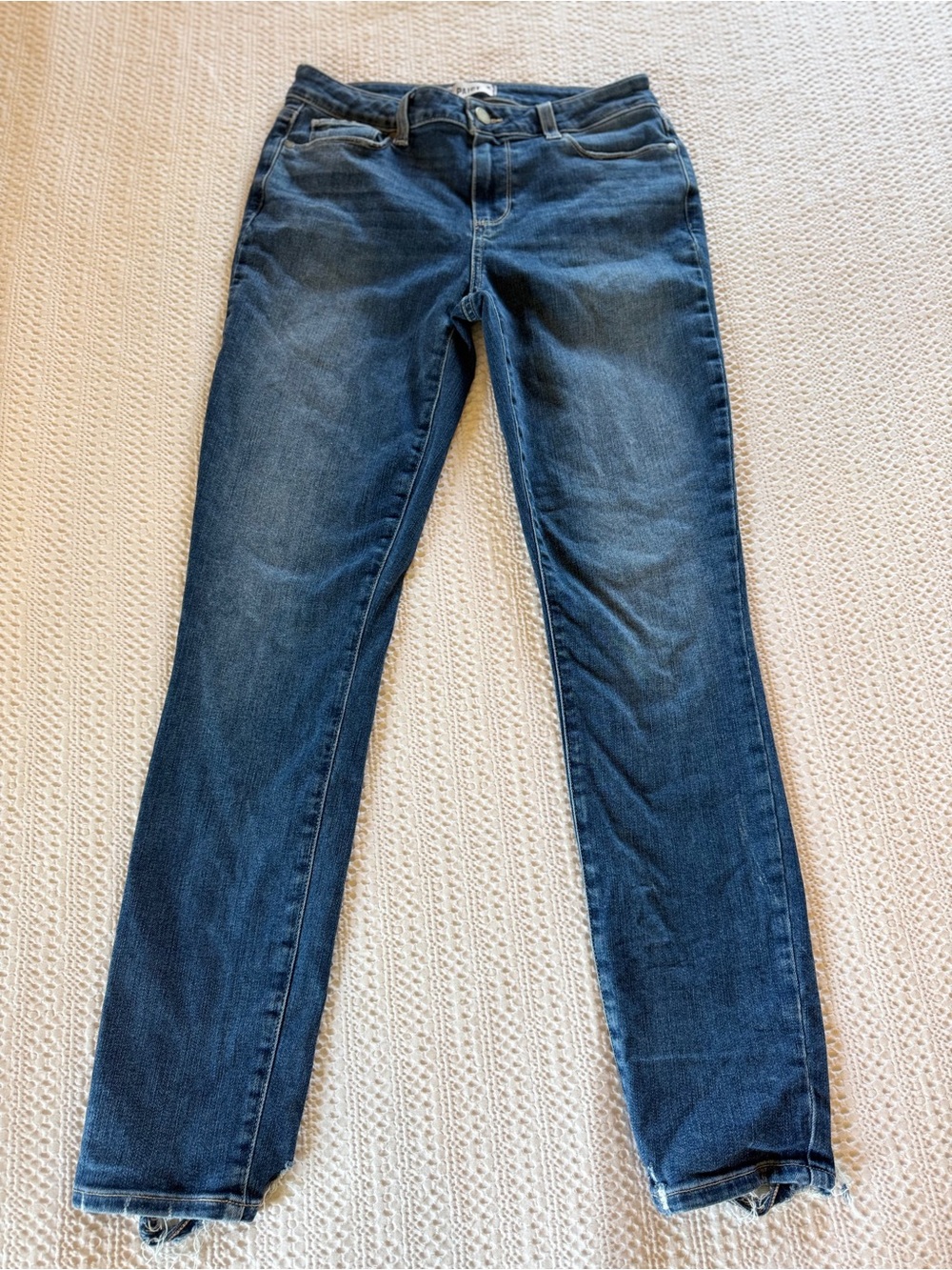 PAIGE skyline ankle peg torn back Skinny Jeans in Medium Blue Wash size 28